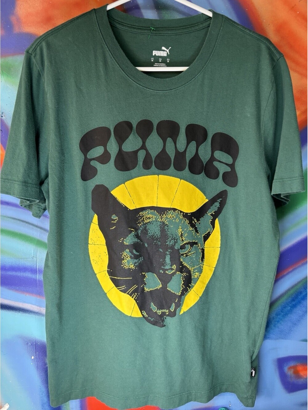 Puma Men's Graphic T-Shirt with Panther Design, Green, SizeM